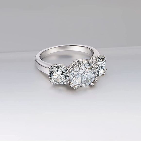 Platinum 3 cttw Certified Diamond Moissanite Aquamarine Engagement Ring - Picture 7 of 12